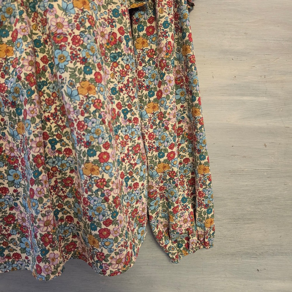 Entro Multicolor Floral Print Vneck Balloon Sleeve Blouse Size Medium GC - Picture 5 of 7